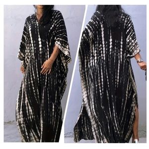 BLACK & WHITE MIX KAFTAN ARTSY BOHO S-4X LOUNGE RESORT  DAY